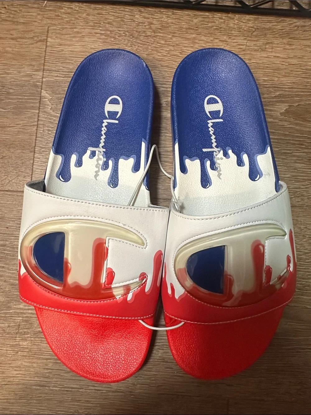 Champion Red White and Blue Drip-Detail Slide Sandals